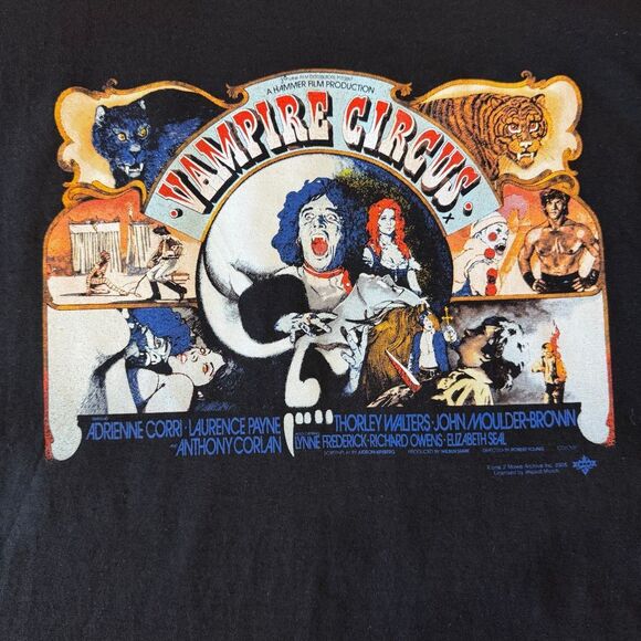 Vintage Y2K Vampire Circus Hammer Horror Film Black Movie Shirt Size XL 70s - Picture 2 of 5